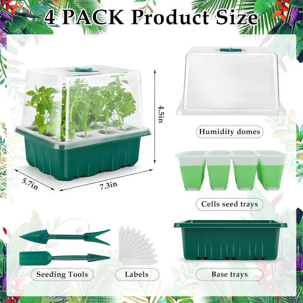 Seed Starter Tray, 48 Cells Indoor Seed Starter Kit, Flexible Silicone Designed