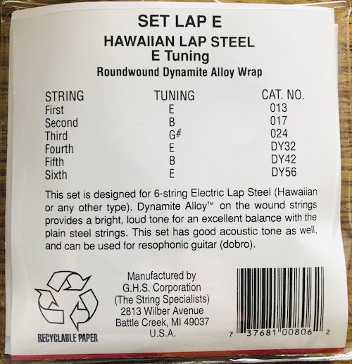 GHS Electric Lap Steel Strings; "Hawaiian" E Tuning