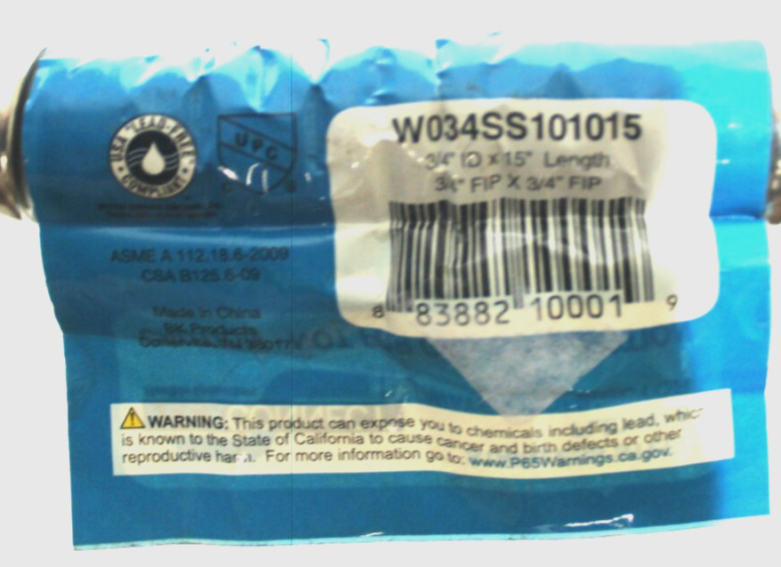 Flex Connect Stainless Steel Flexible Water Line 3/4" IDx15"L 3/4"FIP Lot of 2