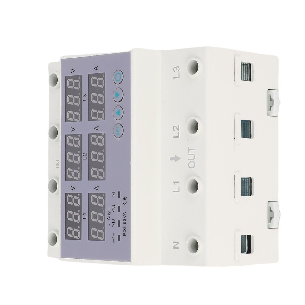 3 Phase DIN Rail Voltmeter Ammeter Auto Overvoltage Overcurrent Protector AC230