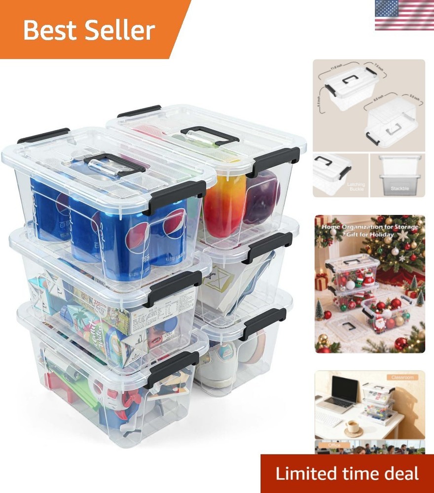 Transparent Stackable Storage Bins 7 Quart, 6 Pack with Handles - Home Organizer
