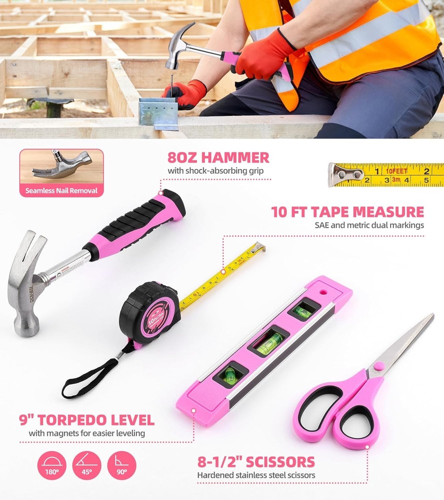 123 Piece Pink Home Repair Tool Kit