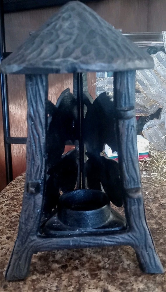 Cast Iron Triangular Votive Tealight Candle Holder / Lantern Pinecone Design