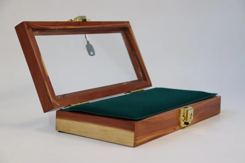 Knife Display Case Arrowheads 10" x 5" Cedar & Green Solid Wood USA Shadow Box