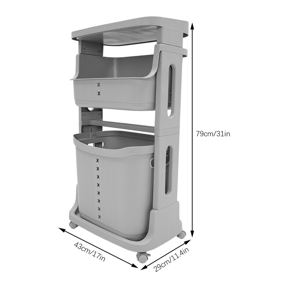 3 Tier Removable Laundry Hamper Basket Sorter Clothes Storage Organizer Cart