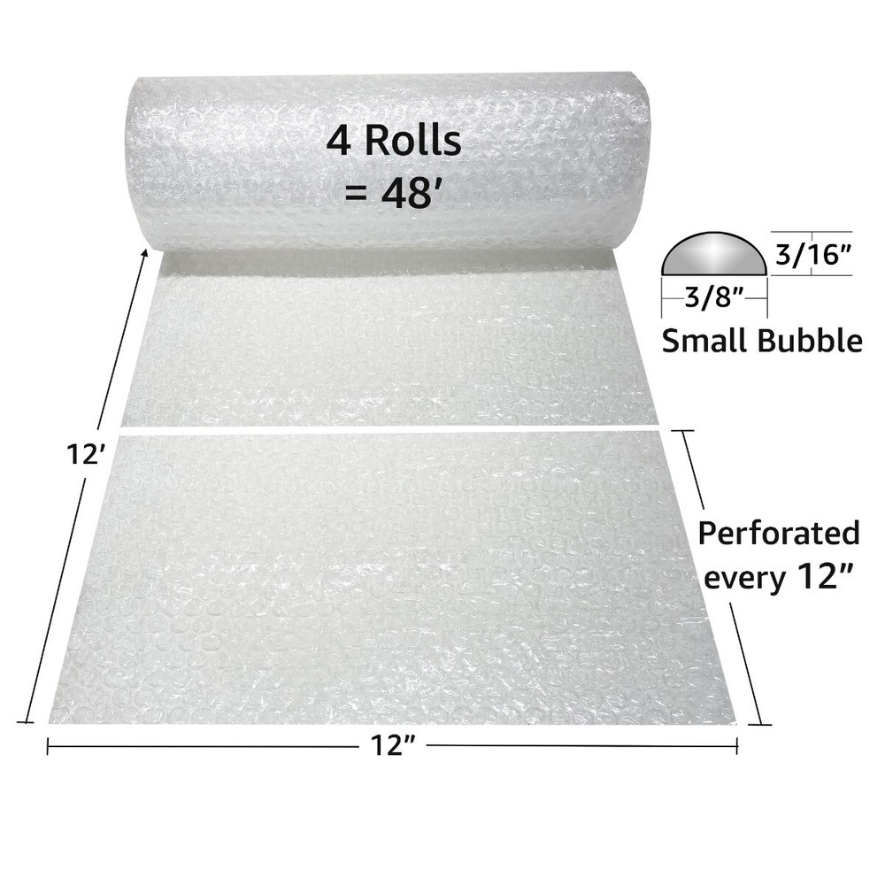 UBMOVE Bubble Roll 12" Wide x 48 ft Small Wrap 3/16" Perf Every 12"