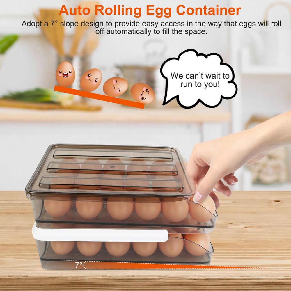 Auto Rolling Egg Holder Storage Box for Refrigerator Egg Tray Fridge Container