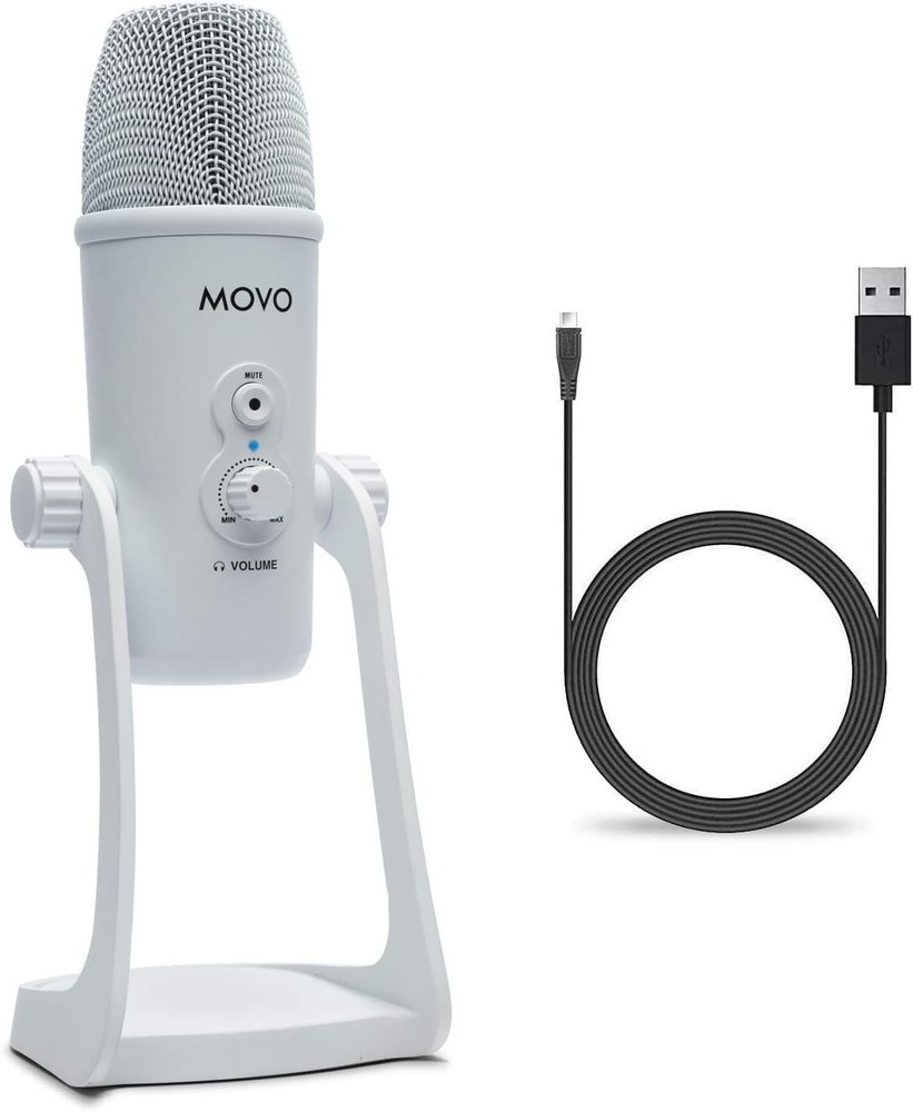 Movo UM700W White Desktop USB Microphone for Computer , 4 Pickup Patterns