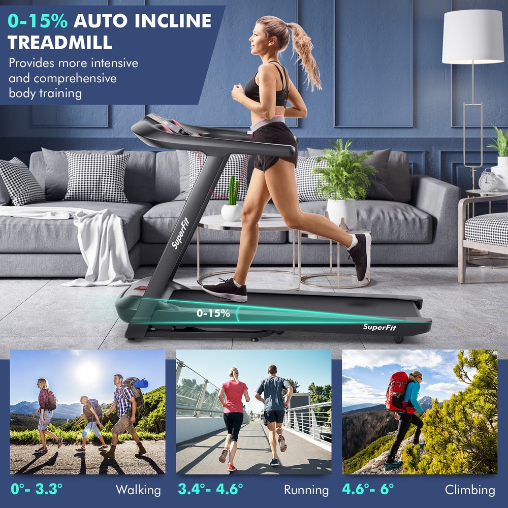 4.75HP Folding Treadmill w/Preset Programs Touch Screen Voice/APP/Remote Control