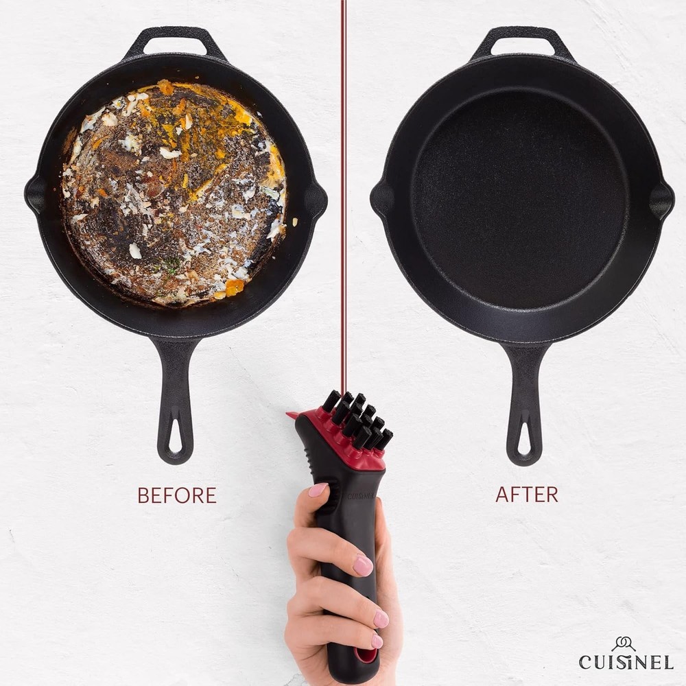 Compact Cast Iron Cleaning Brush & Ergonomic Pan Scraper - Kitchen Essential