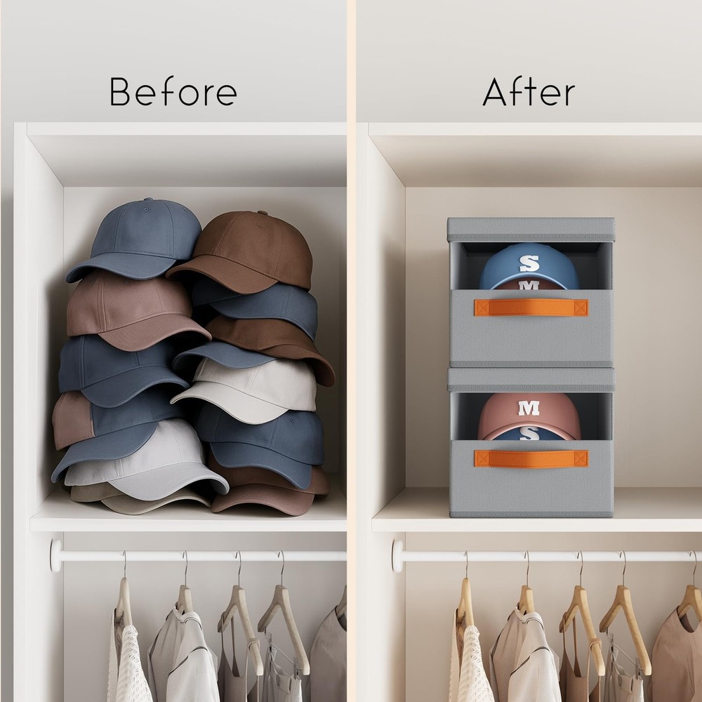 Hat Organizer for Baseball Caps - 3 Pack Stackable Foldable Protective Lids H...