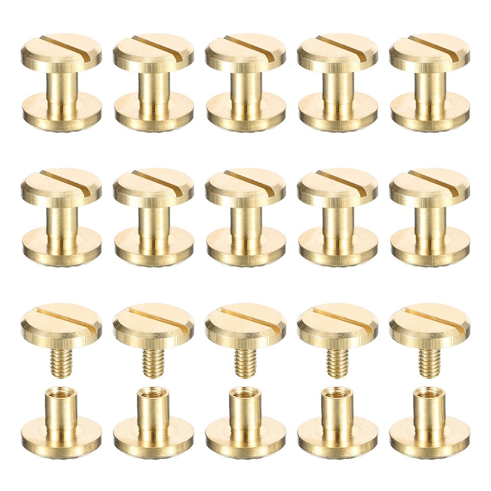 15Pack Brass Chicago Screws, 4x5x10mm Post Nail Stud Rivets, Gold