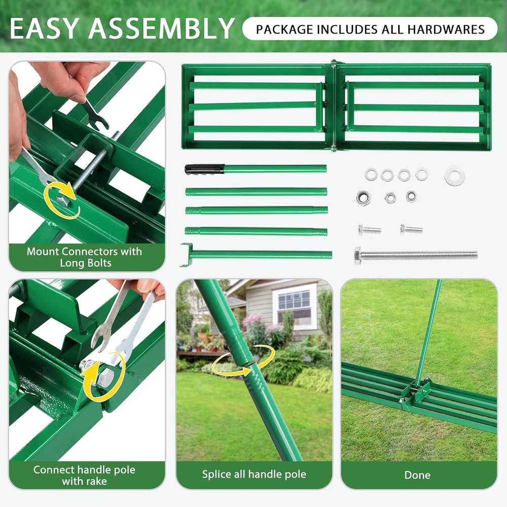 Lawn Leveling Rake 48"x10", Level Lawn Tool w/Adjustable Handle, Yard,Landscape