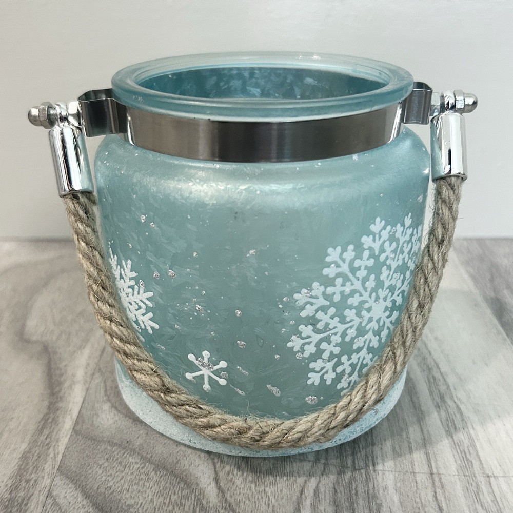 Glass Canister Blue Snowflake - 4"x4"