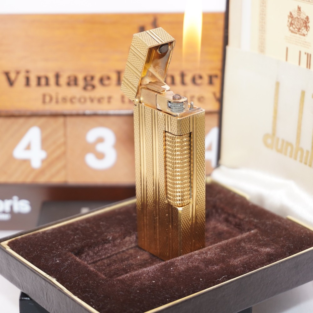 Dunhill Lighter Gold Burley Pattern_Three lines_Ultrasonically Cleaned_Working