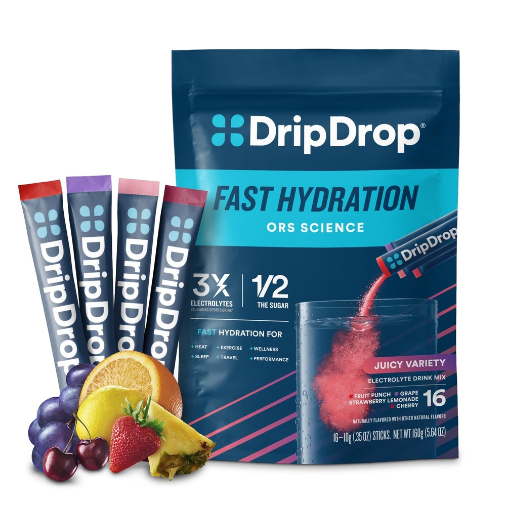 DripDrop Electrolyte Hydration Drink Mix 16 Servings Fast Hydration Variety Pack