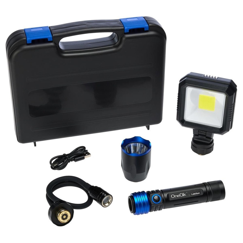 OneClik Interchangeable Rechargeable Flashlight Kit with Storage Case