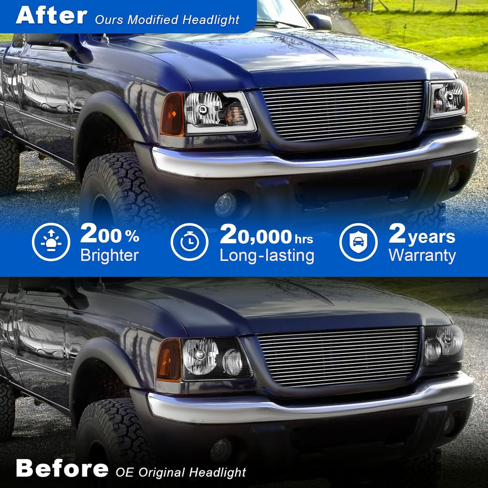 Headlight Assembly Fit for 2001-2011 Ford Ranger W/Led DRL Sequential Turn Light