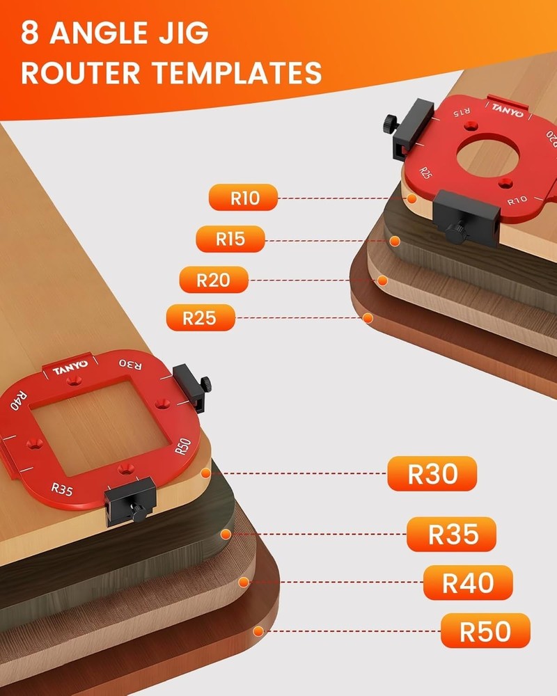 Router Corner Radius Templates with Superior Storage Solution - 8 Sizes Included