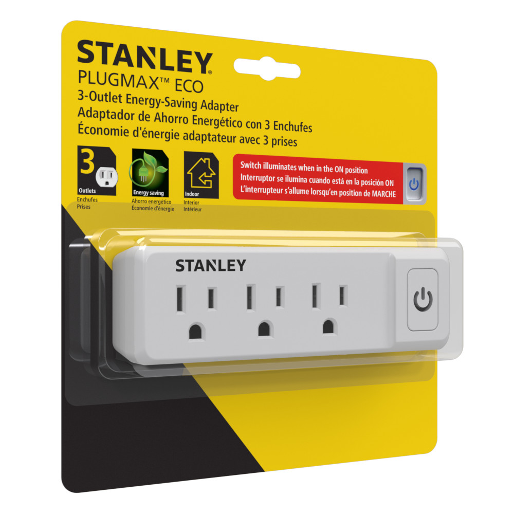 Stanley PlugMax ECO 3-Outlet Wall Adapter 30316 – 3-Pack | Lighted On/Off Switch