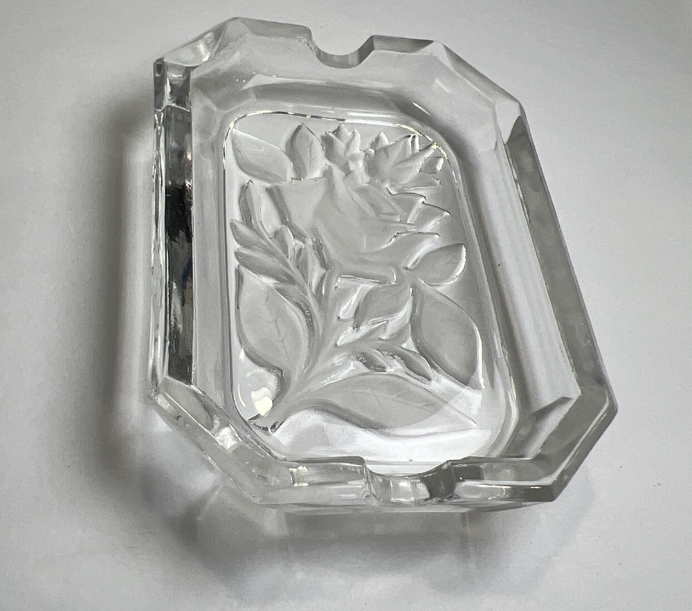 Decorative Clear Glass Rose Pattern Rectangular Hotel & Motel 2-Slot Ashtray