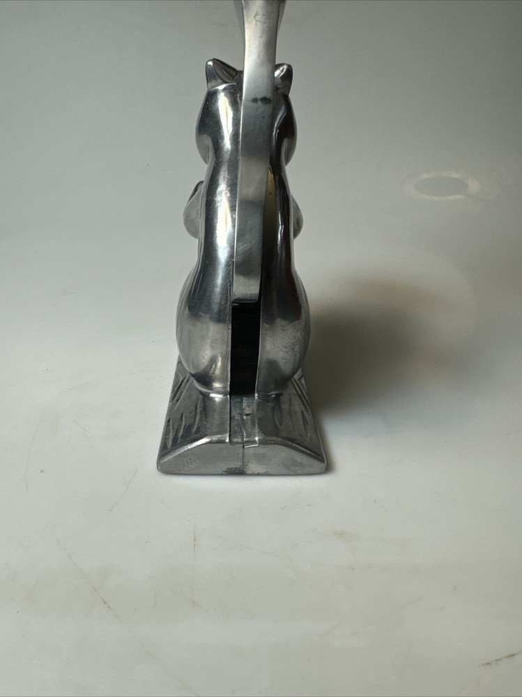 Vintage Squirrel Figural Cast Aluminum Nut Shell Cracker Long Tail Handle Retro