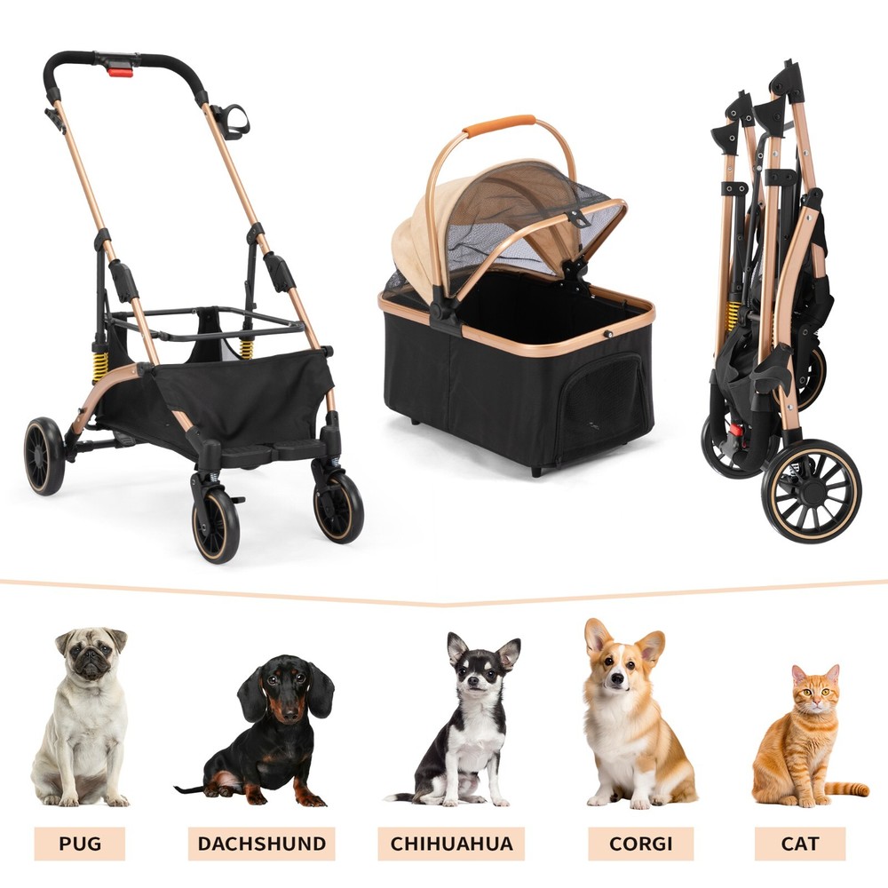 COZIWOW Pet Stroller Folding Stroller with Cup Holder, Storage Basket,4 wheels