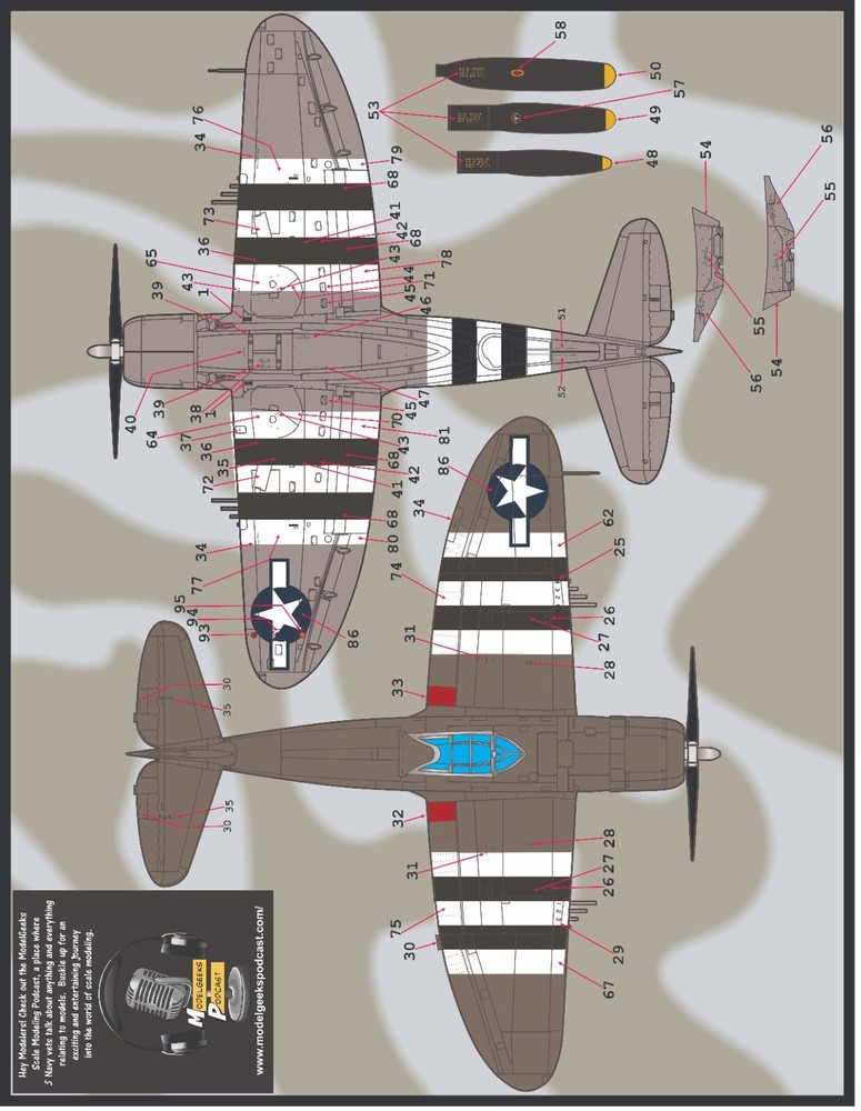 1/48 Furball P-47 Stencil and Data decals