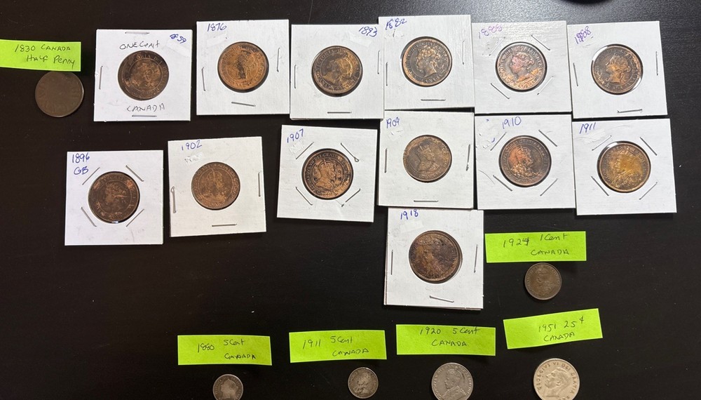 Canada Large Cent 1830-1918 + 3 X 5cent 1 .25 Cent