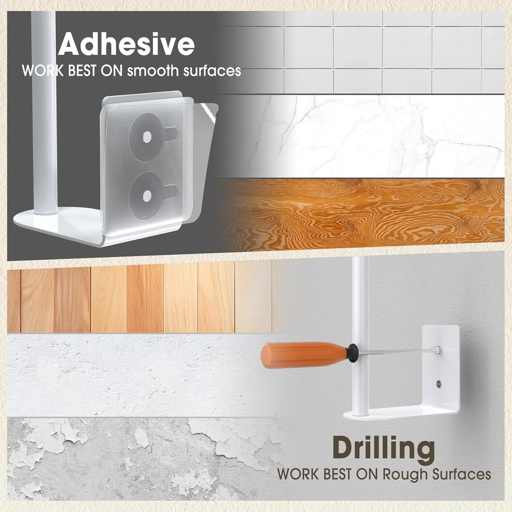 Space-Saving 2 Pack White Hat Racks - Strong Adhesive and Wall Drilled Options