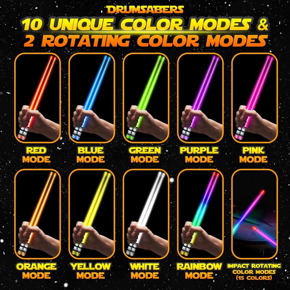 Lightsaber Drum Sticks Light Up Star DrumSticks Wars Lighted LED Multi