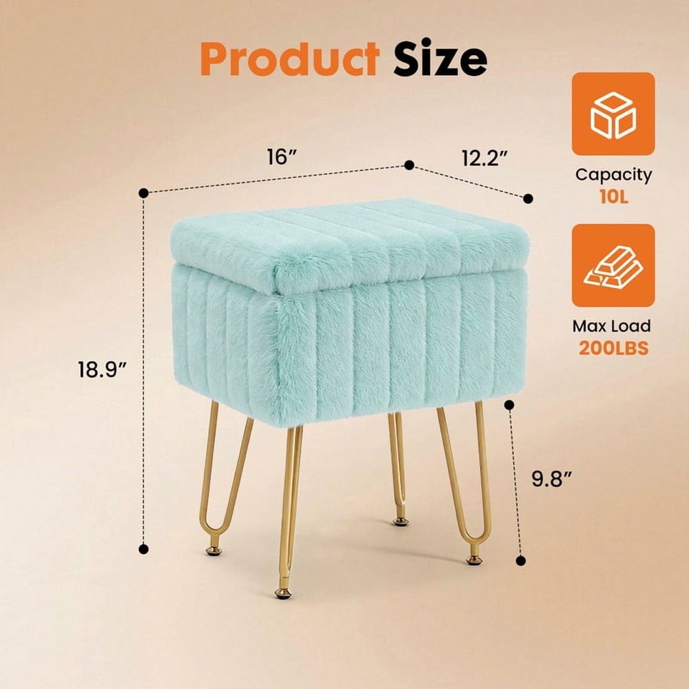 Square Ottoman with Table Top, Comfortable Footrest With Storage