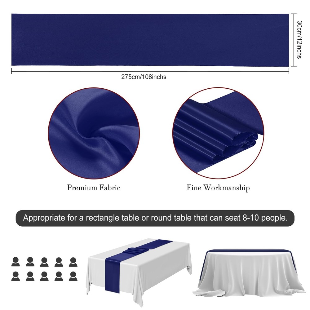 Blue Table Runner 12x108 Inch - 4 Pack Satin Table Runners, Smooth Table Runn...