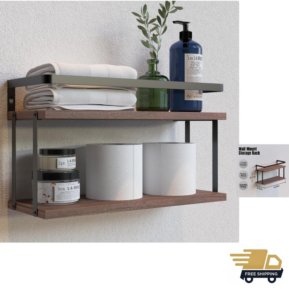 Chic Floating Bathroom Shelves with Protective Rail - Space-Efficient Storage