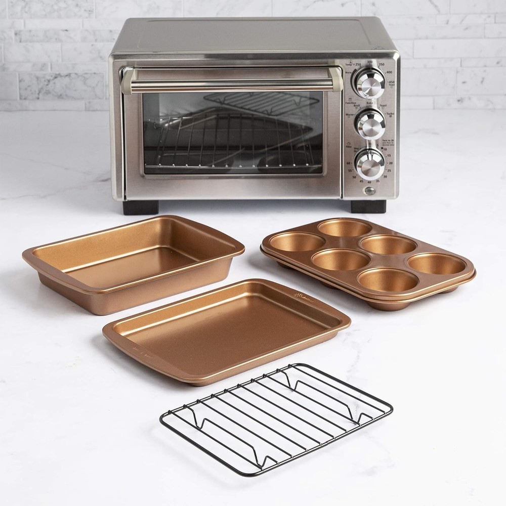 Ecolution Non-Stick Toaster Oven Bakeware Set 4-Piece, Carbon Copper