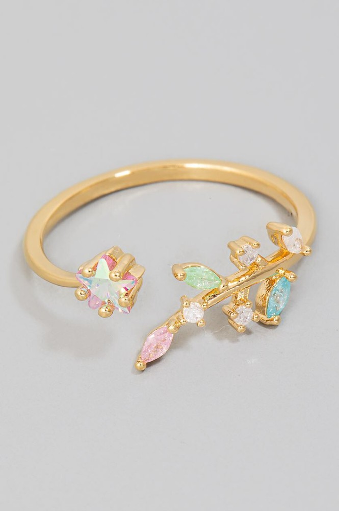 Women's Multicolored Adjustable Open Star Leaf RIng