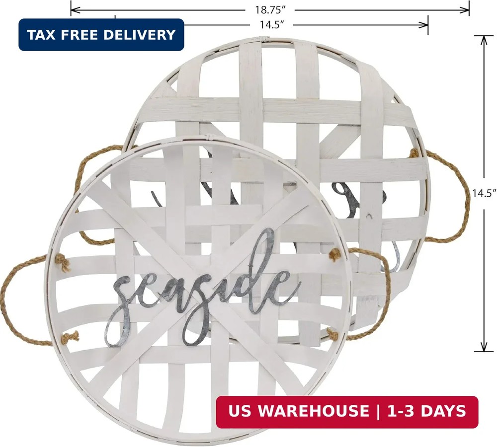 Seaside White Tobacco Basket Wall Decor