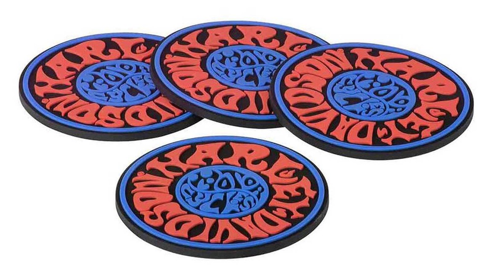 Harley-Davidson 1970s Psychedelic Coaster Set, Contoured Rubber Construction