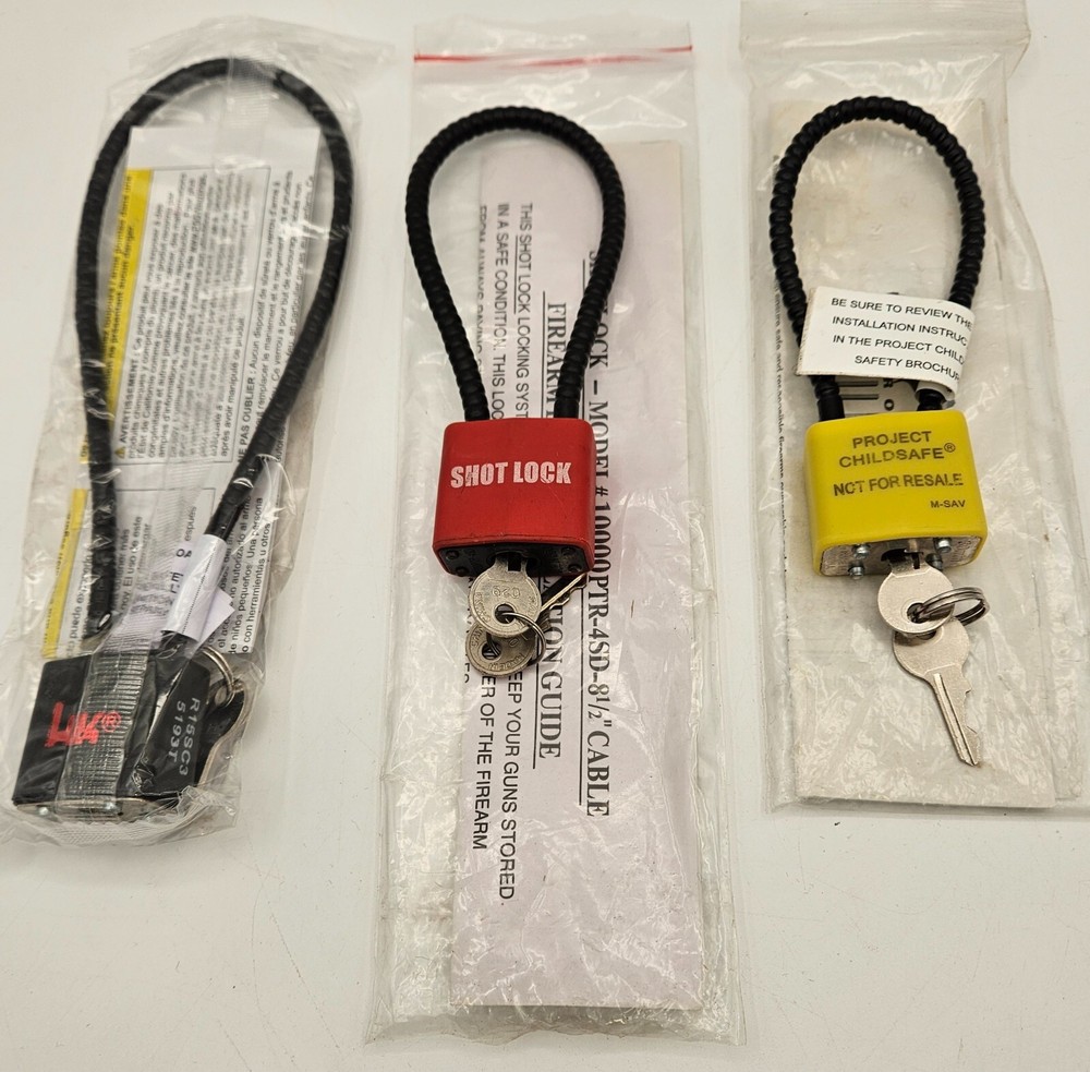 3 Cable Gun Locks w/Keys H&K Shot Lock