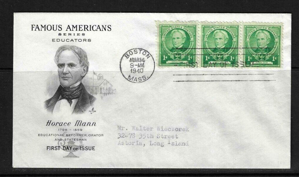 USA SC # 869 Horace Mann FDC . Artcraft Cachet