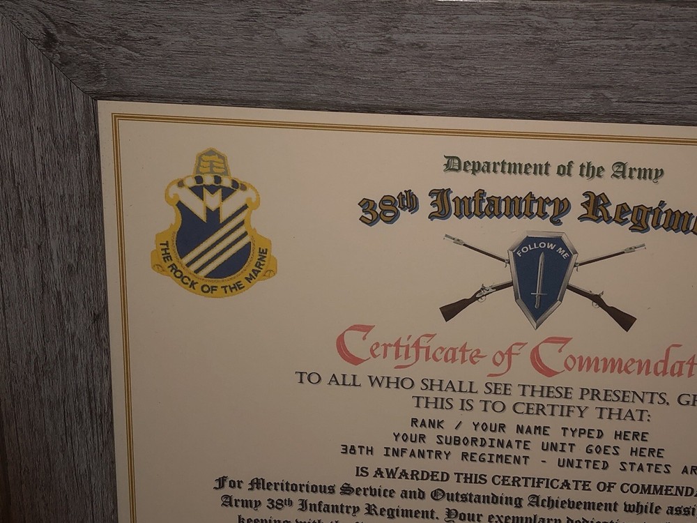38TH INFANTRY REGIMENT / COMMEMORATIVE - CERTIFICATE OF COMMENDATION