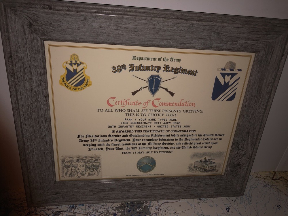 38TH INFANTRY REGIMENT / COMMEMORATIVE - CERTIFICATE OF COMMENDATION
