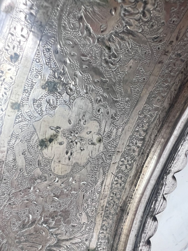 Persian Engraved Silver Table Mirror c1900