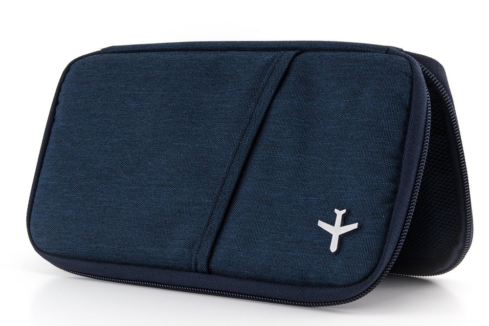 Travel Document Case with RFID Protection, 12 Compartments, Zip Closure
