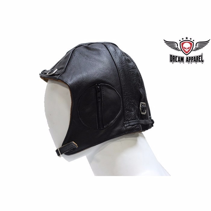 Black Leather Aviator Cap - free shipping