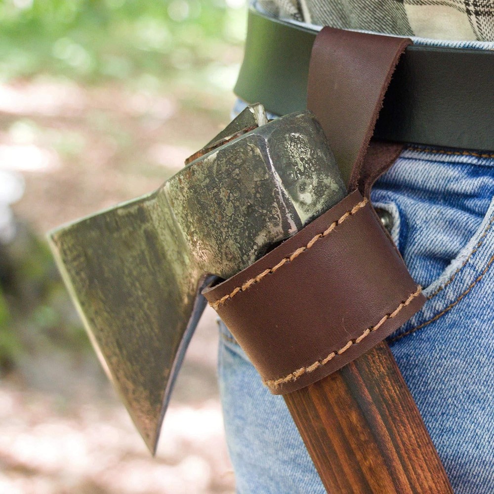 Leather Axe Hatchet Holder Holster With Belt Loop, Stitched Tool Sheath Handmade