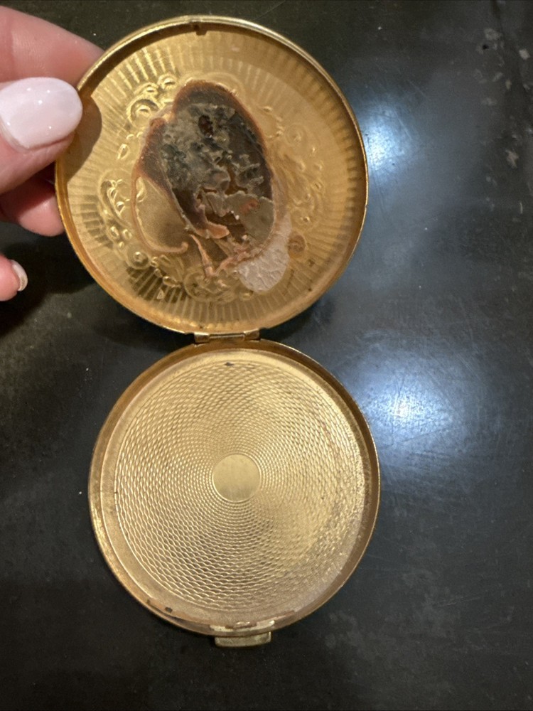 Vintage Compact Mirror With Green Enamel