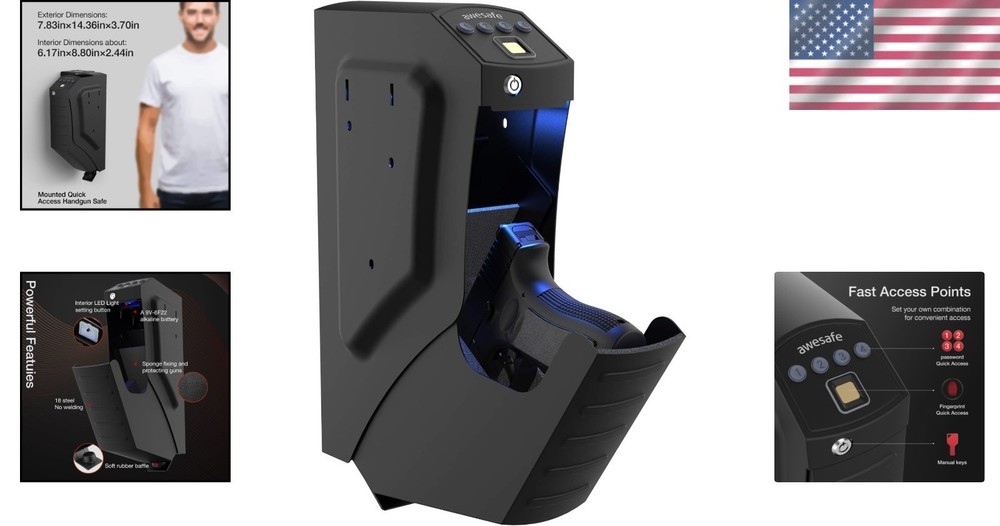 Compact Biometric Handgun Safe with LED Light - Secure Storage Solution