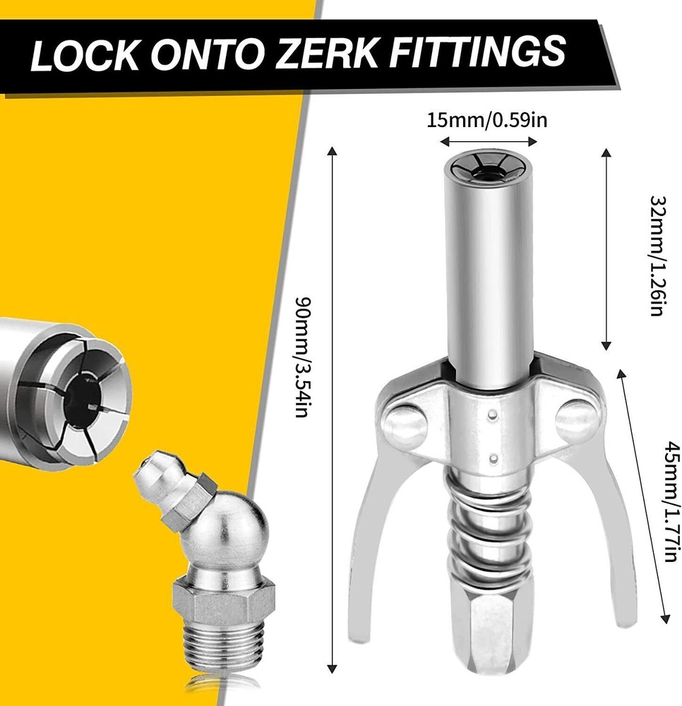 Quick Release High Pressure Grease Gun Coupler Coupling End Fittings+Adapter Kit