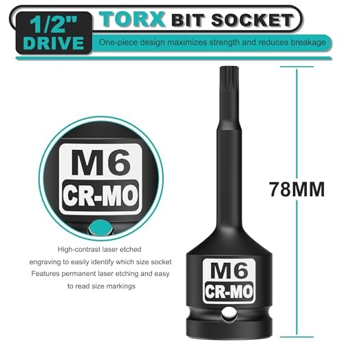 1/2" Drive M6 XZN Bit Socket, Triple Square Spline Bit Socket, CR 1/2" M6 Deep